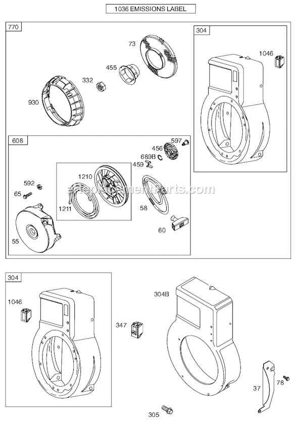 Page H Diagram and Parts List for 92200SERIES 0007-1250 Briggs and Stratton Engine